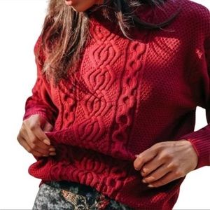 Urban Outfitters Austin Mock Neck Cable Knit Sweater in Burgundy Size Medium